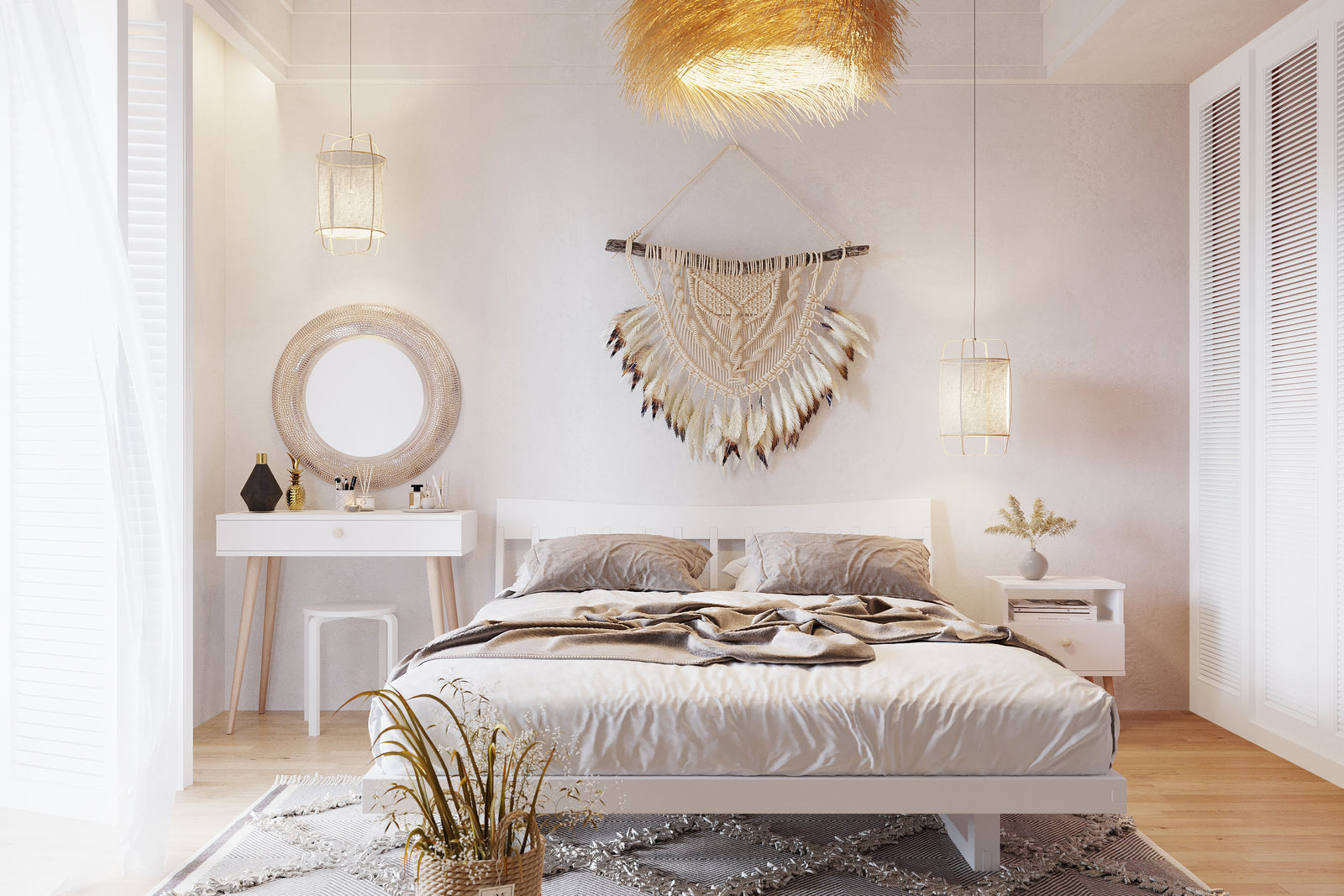 Consola alba cu sertar in stil boho Meli