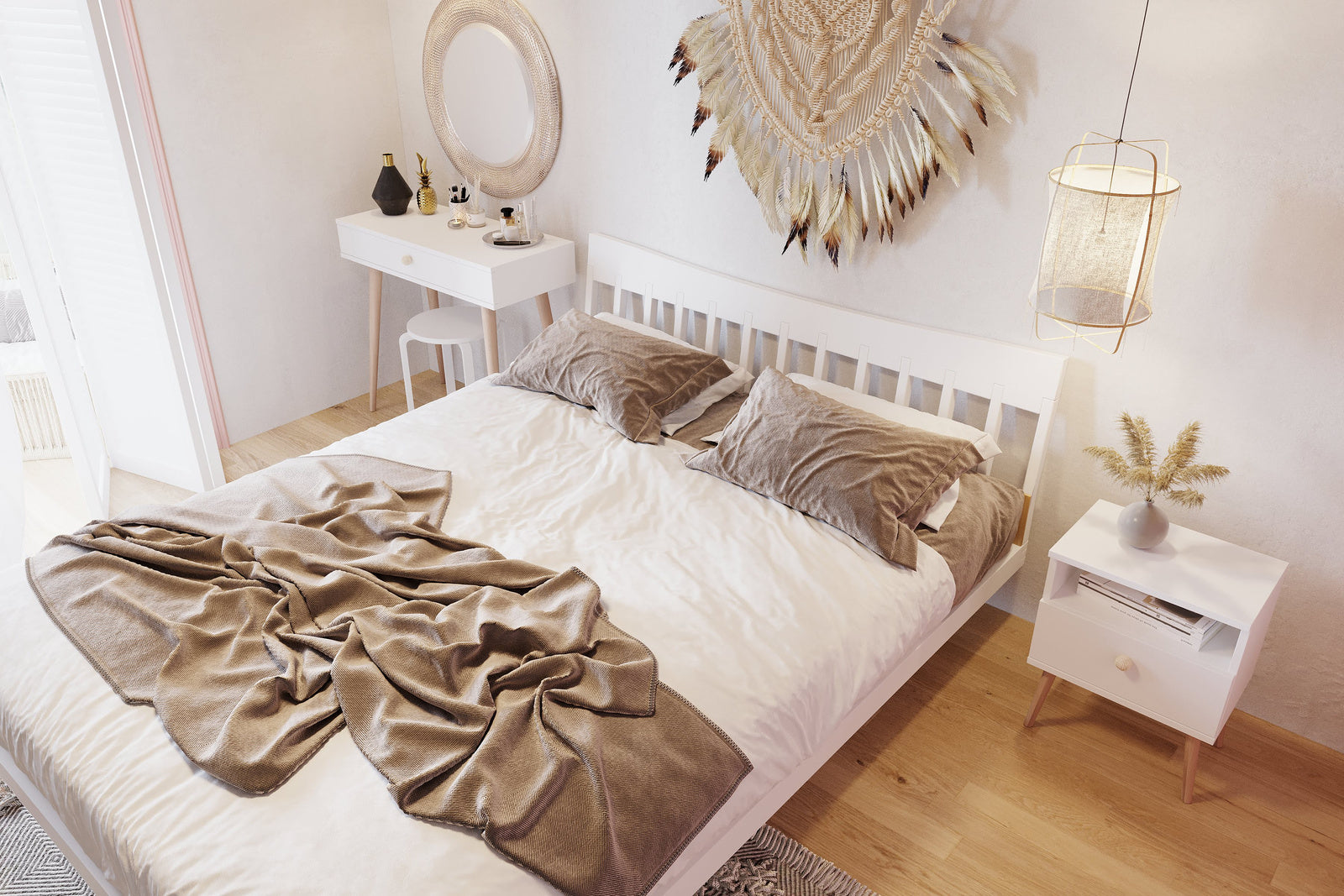 Consola alba cu sertar in stil boho Meli