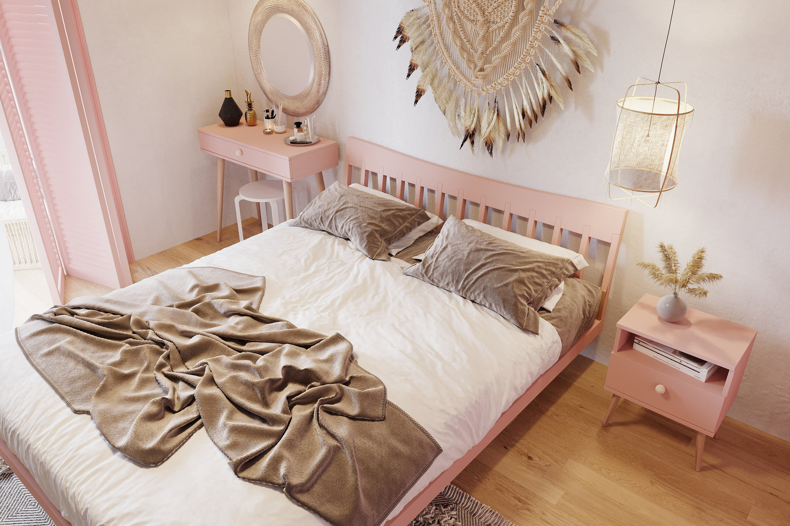 Consola roz cu sertar in stil boho Meli