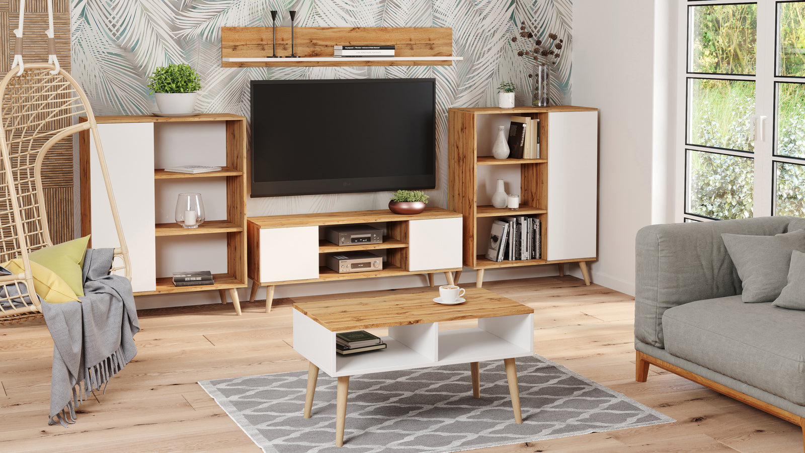 Masuta de cafea alba cu top Craft Oak Sandi
