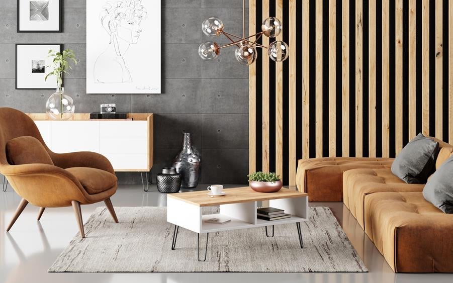 Masuta de cafea alba cu top Craft Oak in stil loft Sandi