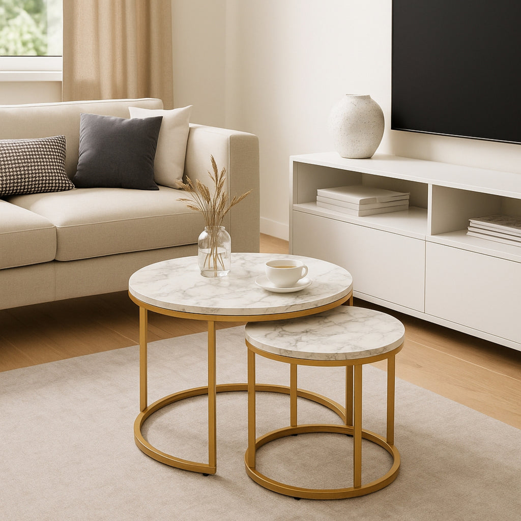 Masuta de cafea 2-in-1 alba Marble Paola