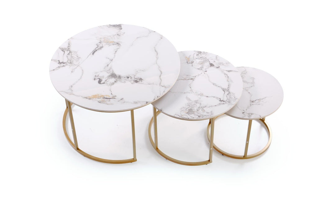 Masuta de cafea 3-in-1 alba Marble Paola