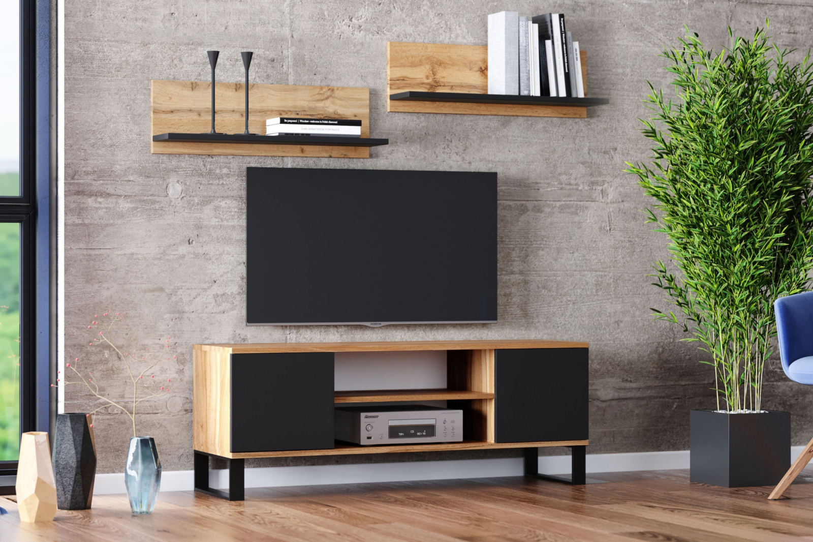 Comoda TV in stil loft Craft Oak Focus