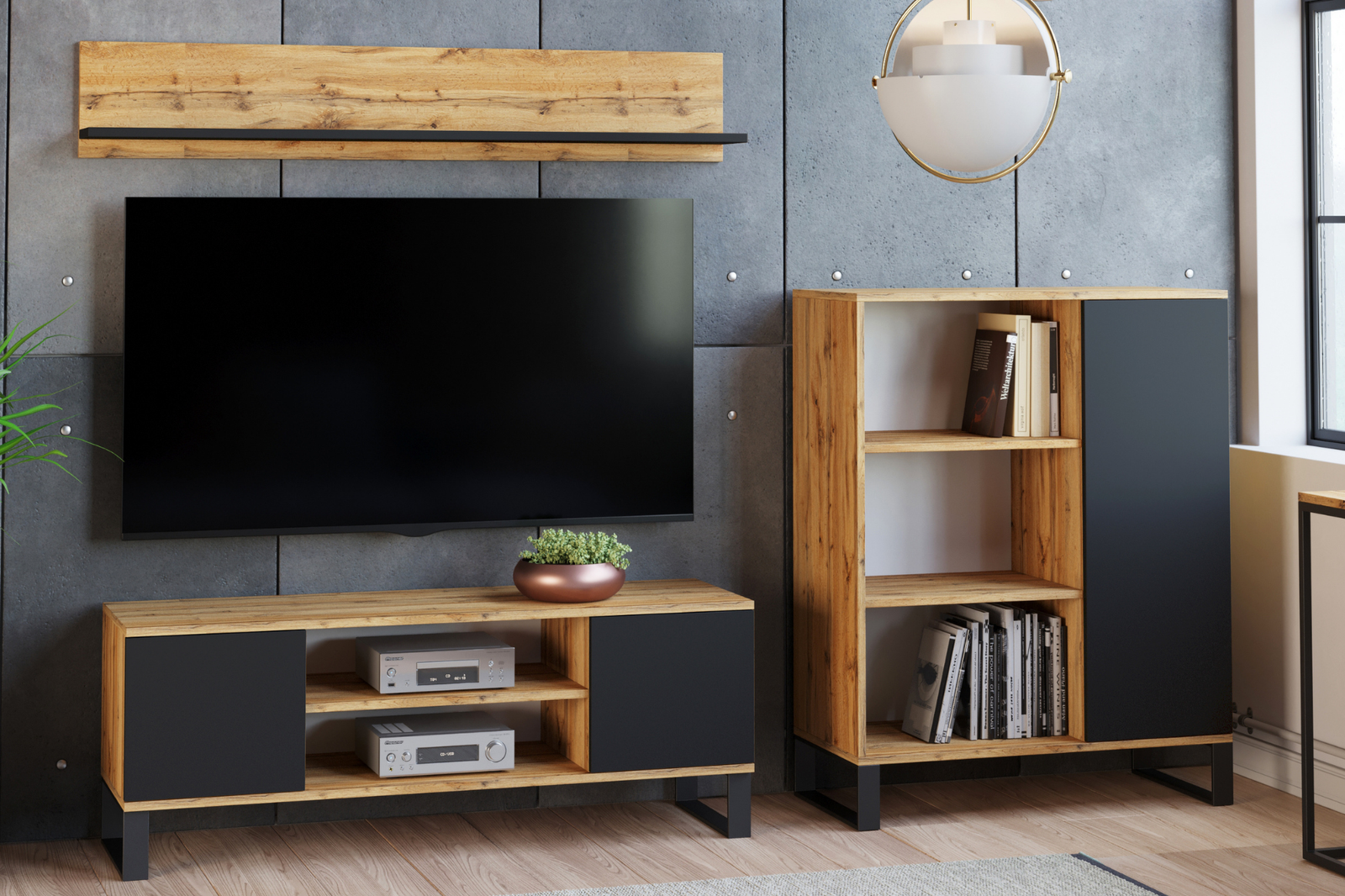 Comoda TV in stil loft Craft Oak Focus