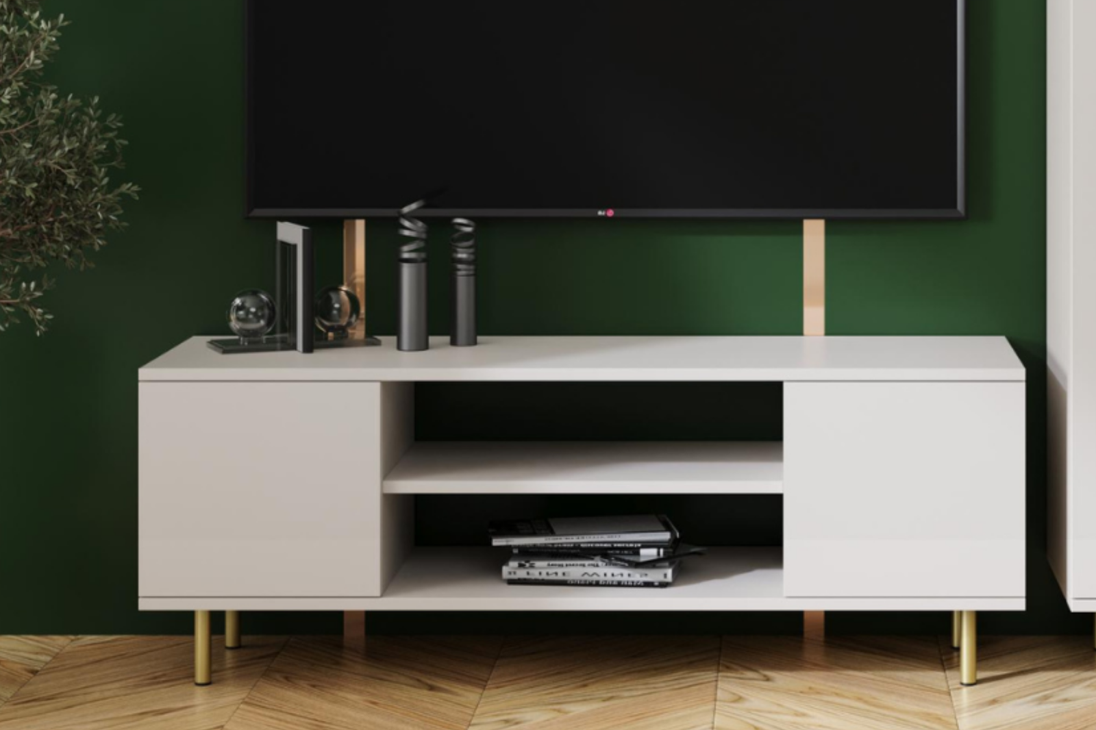 Comoda TV Casmir cu picioare metalice aurii Focus