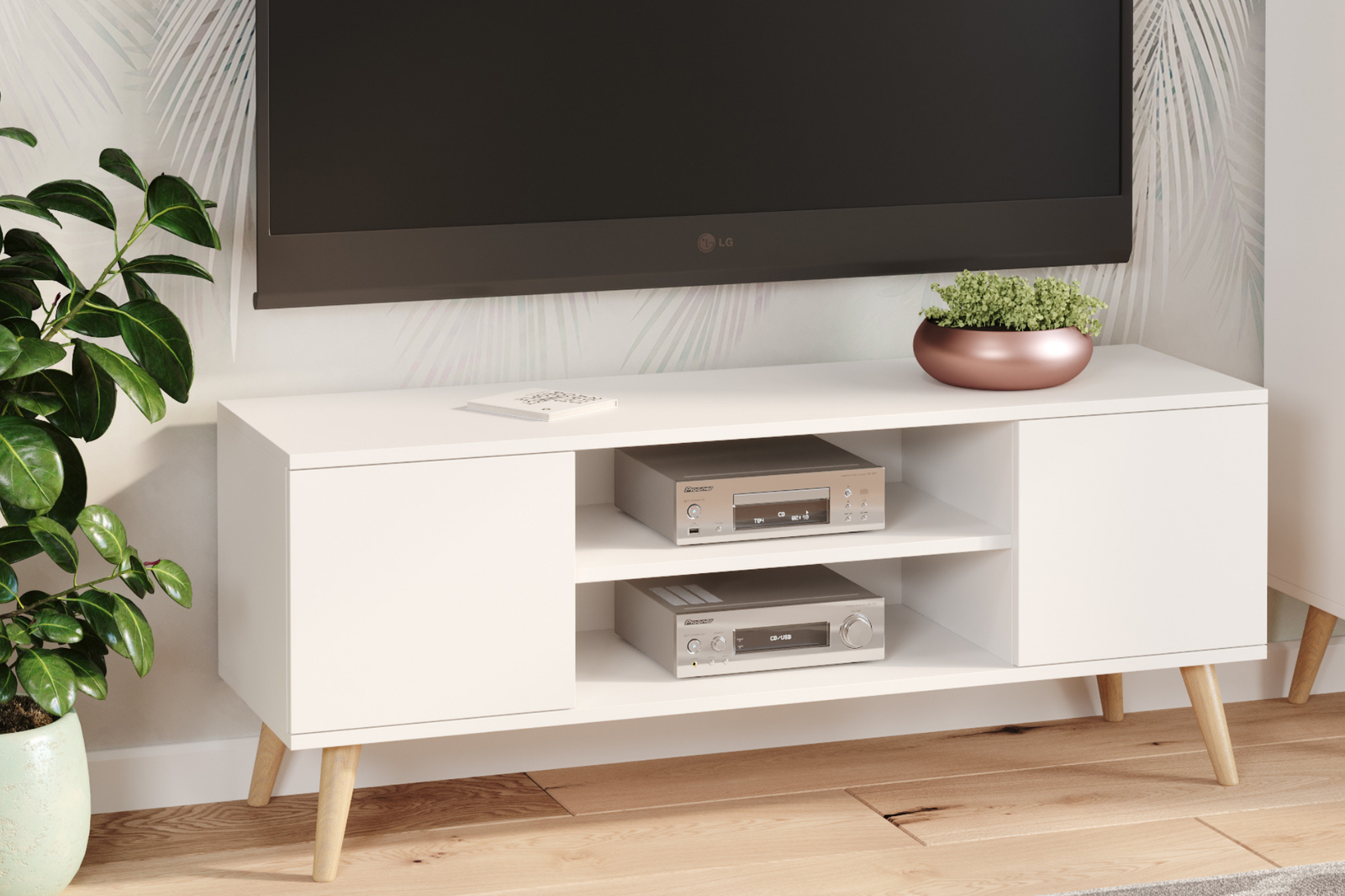 Comoda TV alba in stil scandinav Focus
