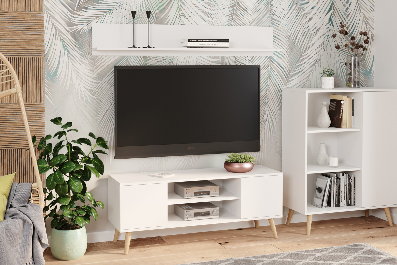 Comoda TV alba in stil scandinav Focus