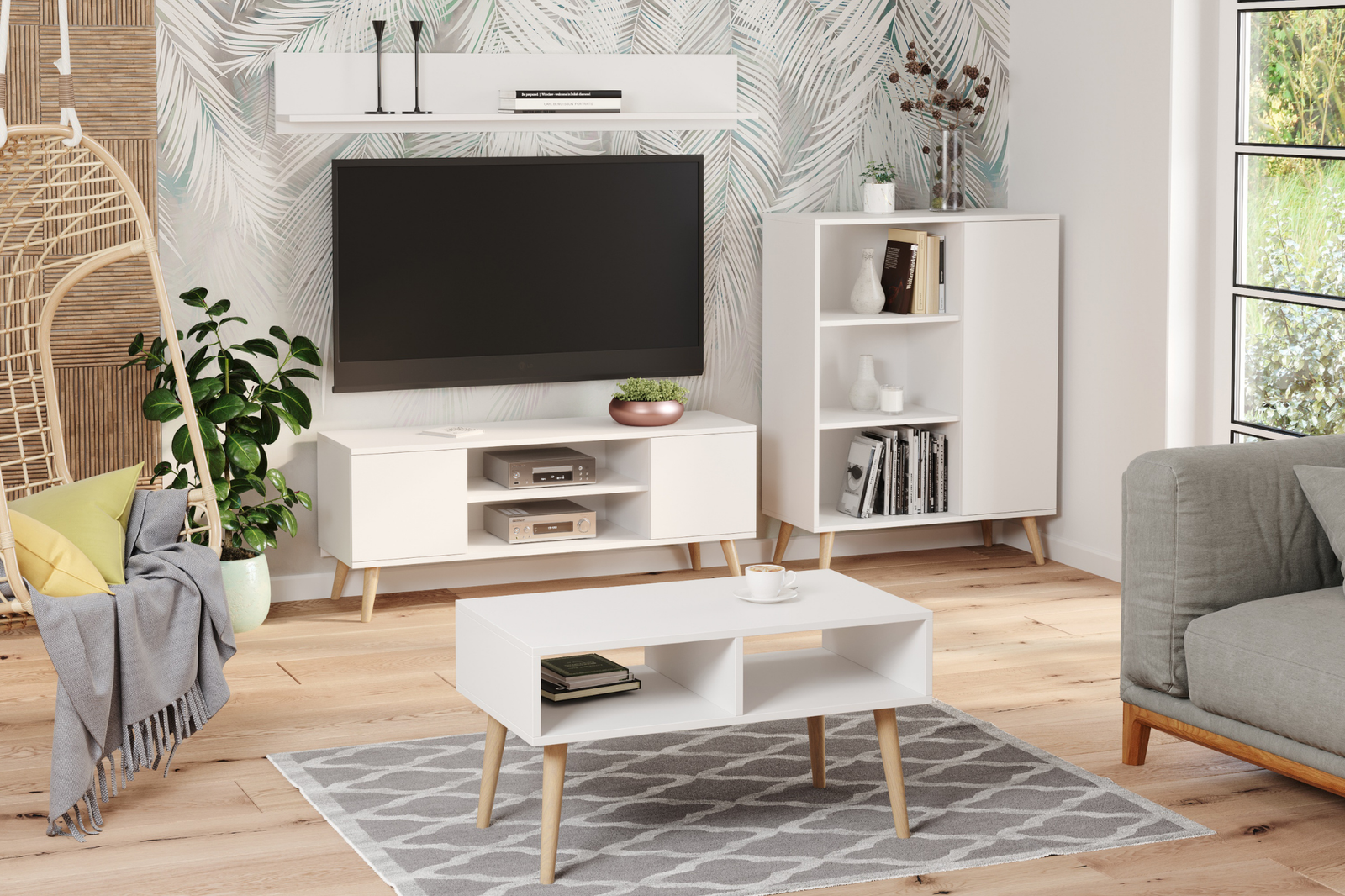 Comoda TV alba in stil scandinav Focus