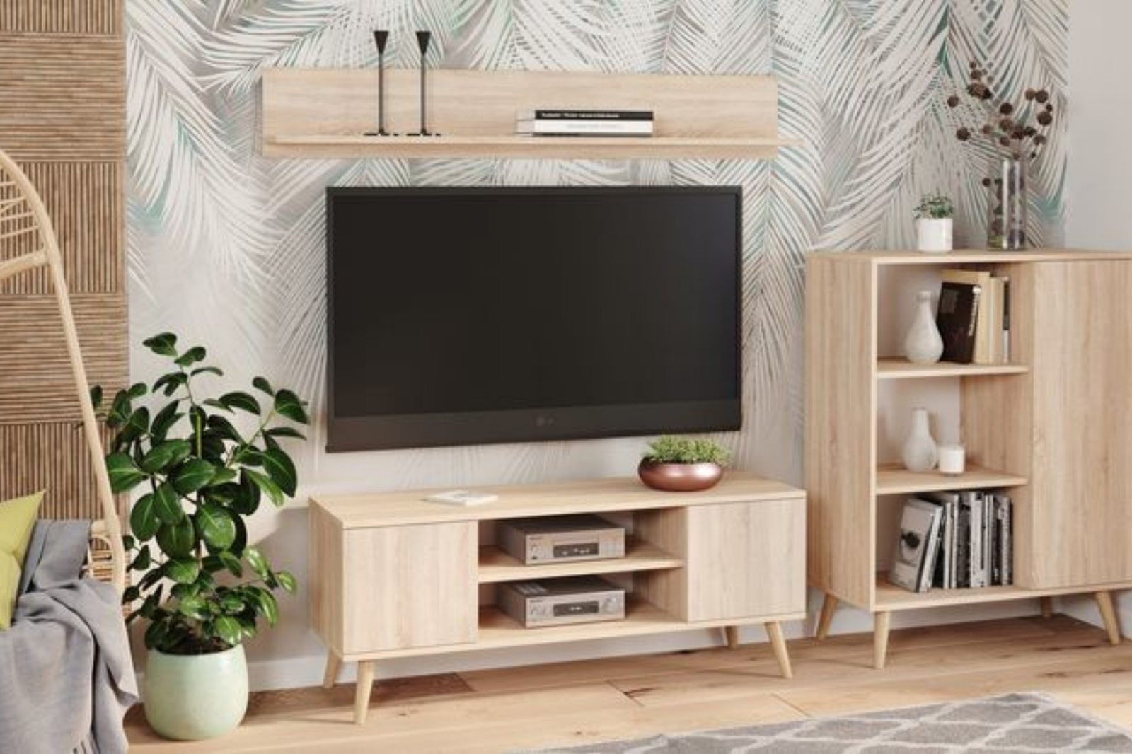 Comoda TV Sonoma Oak in stil scandinav Focus