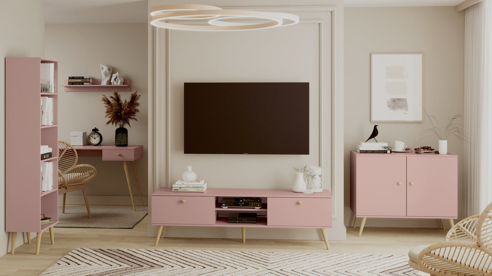 Comoda TV roz in stil scandinav Meli