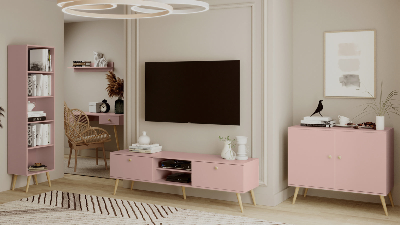 Comoda TV roz in stil scandinav Meli