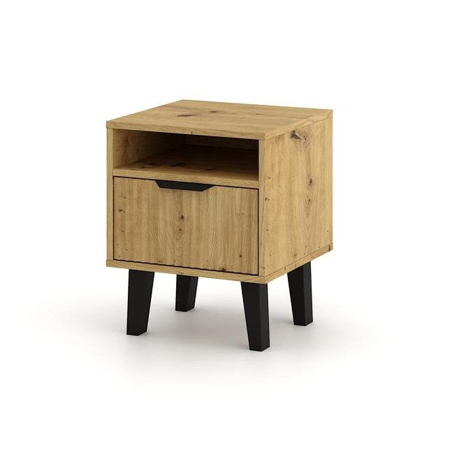 Noptiera Artisan Oak cu picioare negre Kandi