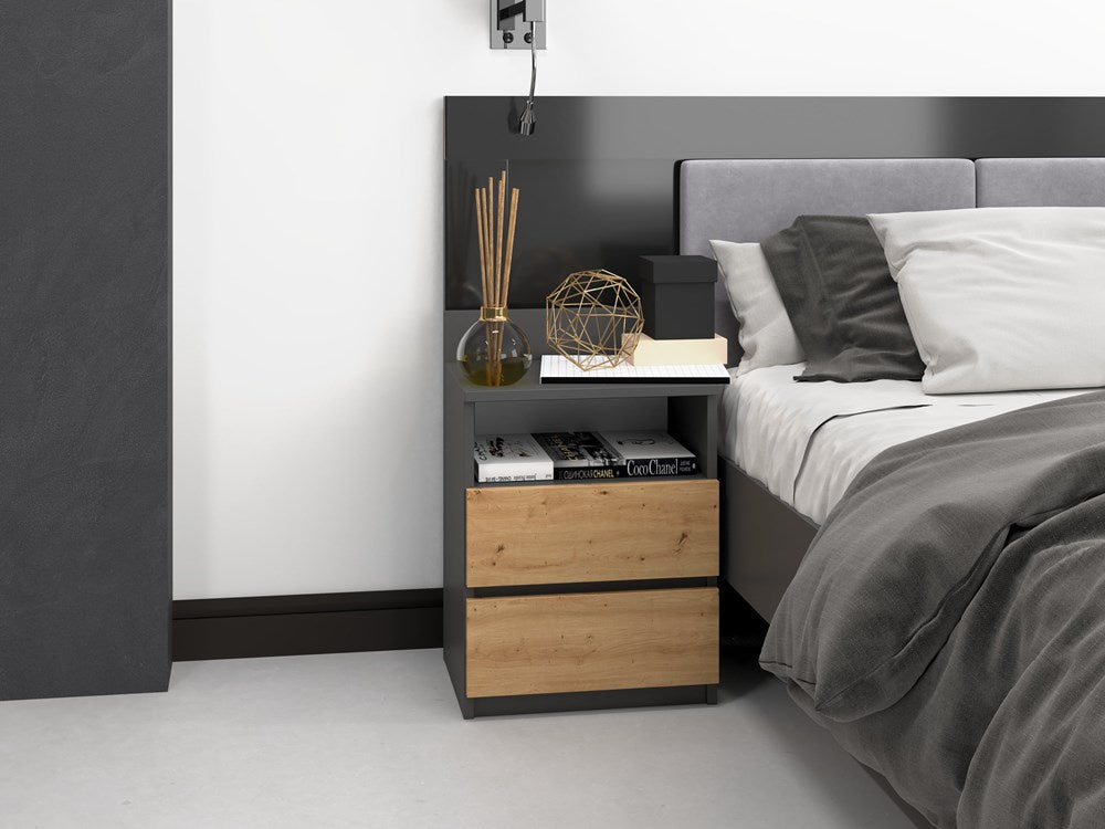 Noptiera gri antracit cu front Artisan Oak Malmo