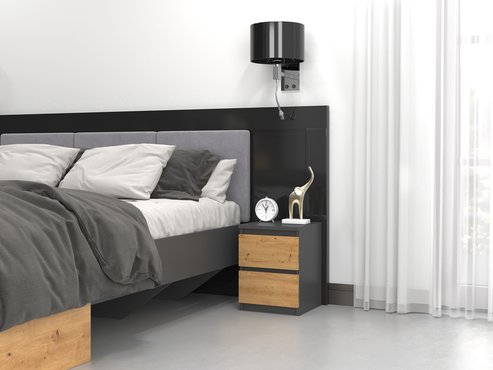 Noptiera gri antracit cu front Artisan Oak Malmo II