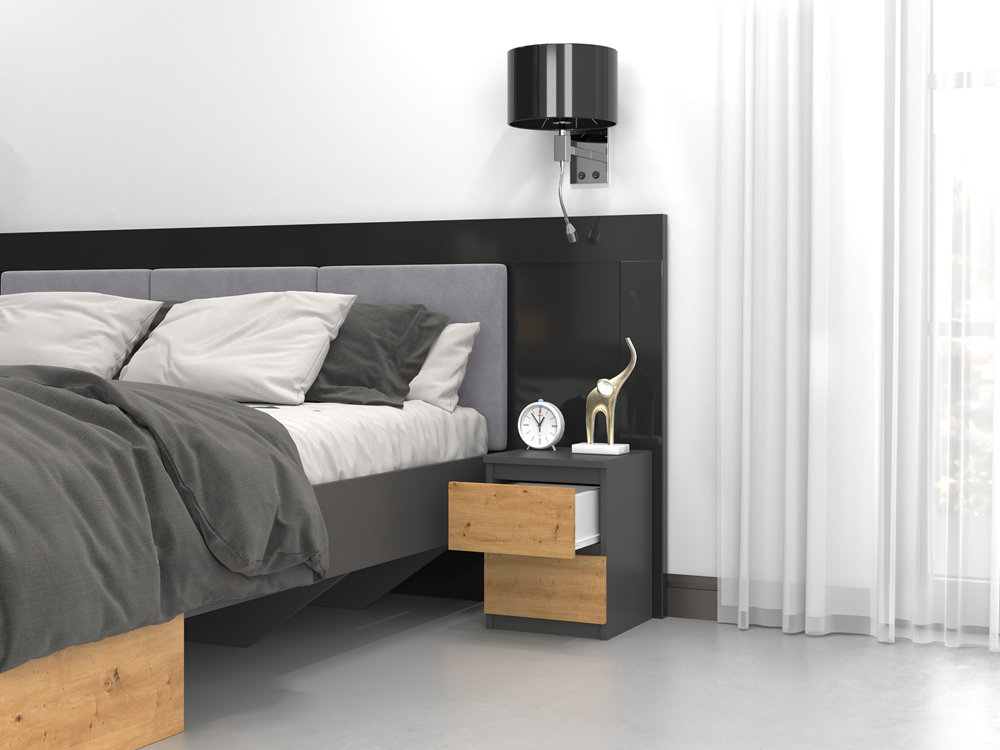 Noptiera gri antracit cu front Artisan Oak Malmo II