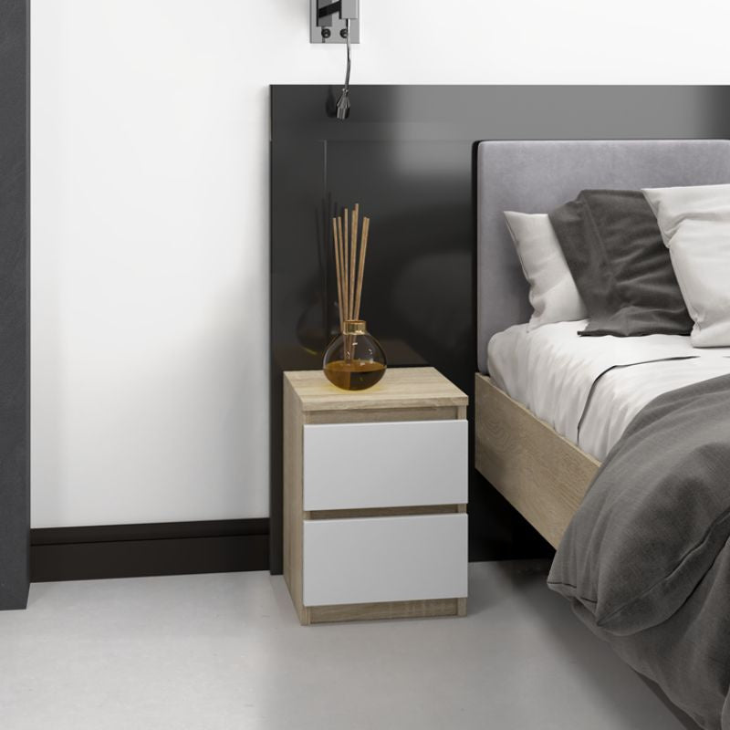 Noptiera Sonoma Oak cu front alb Malmo II