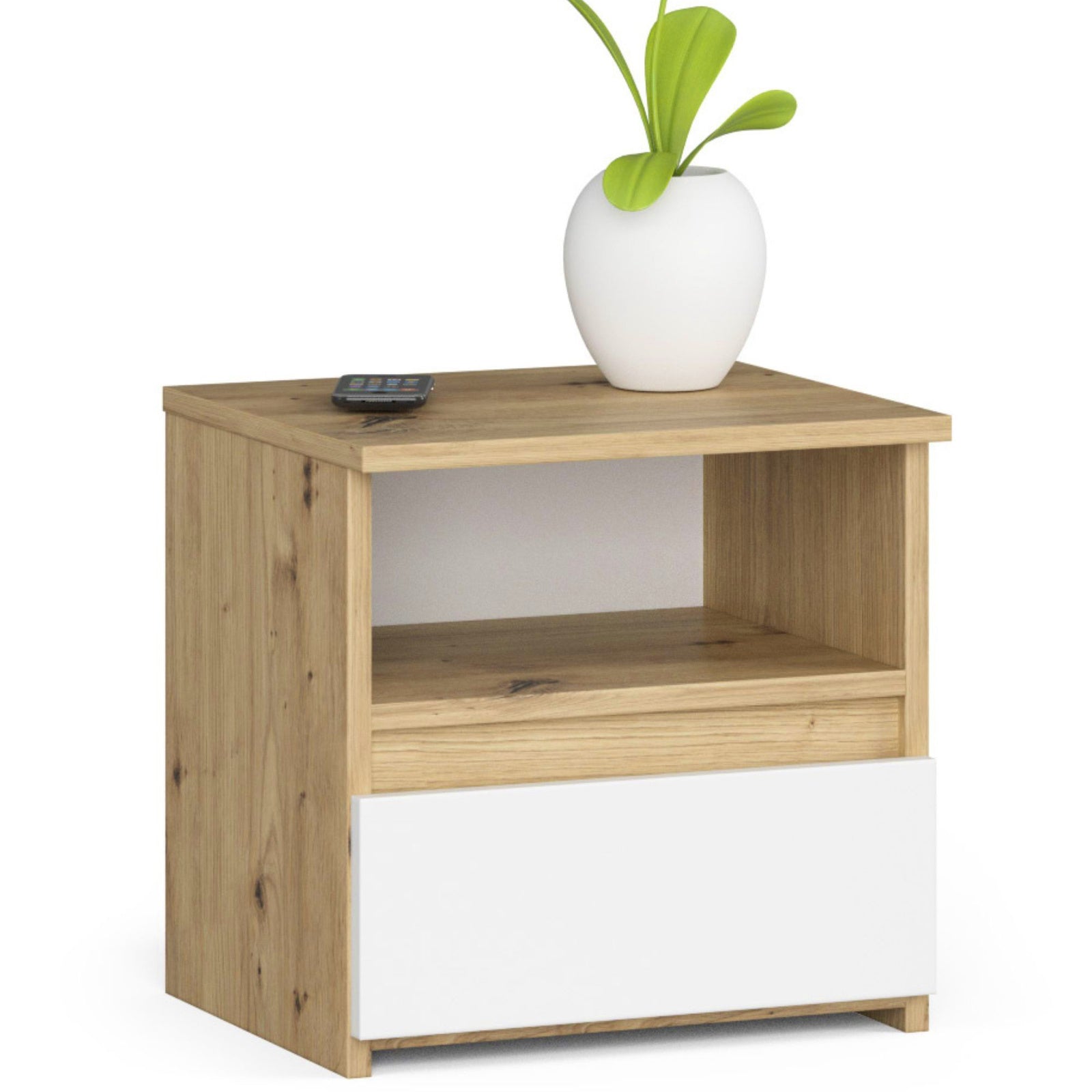 Noptiera Artisan Oak cu front alb Cl1