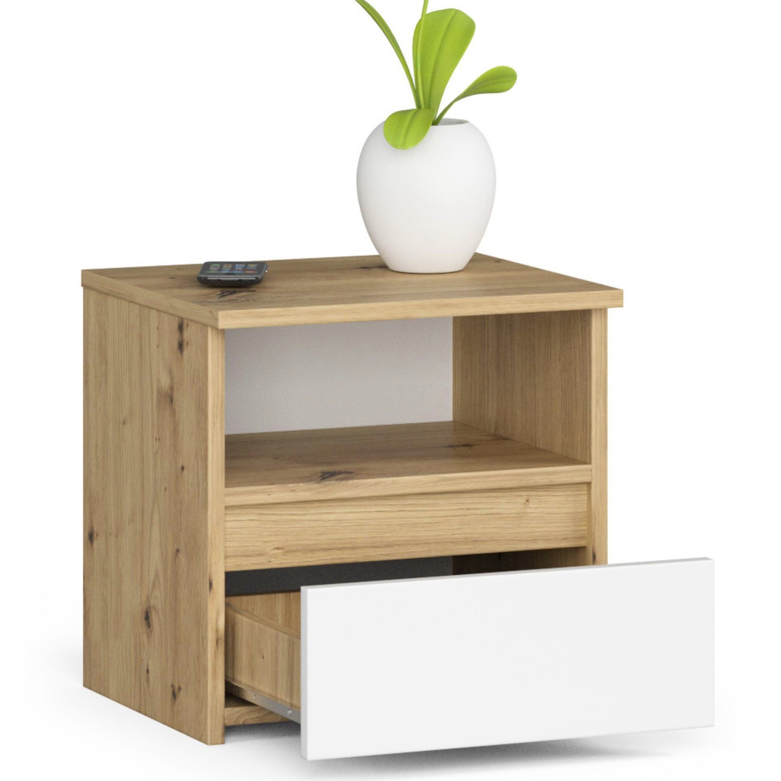 Noptiera Artisan Oak cu front alb Cl1