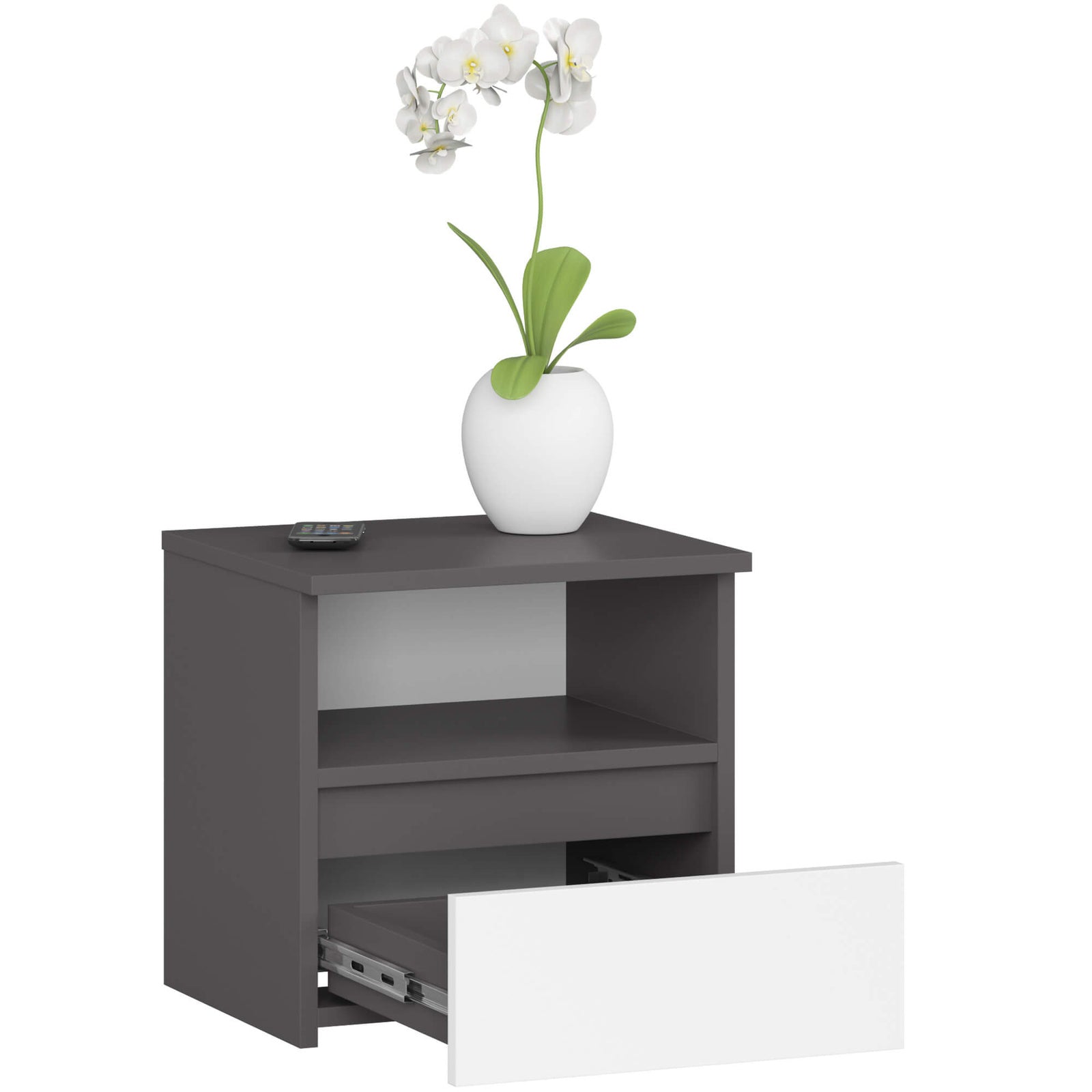 Noptiera gri grafit cu front alb Cl1