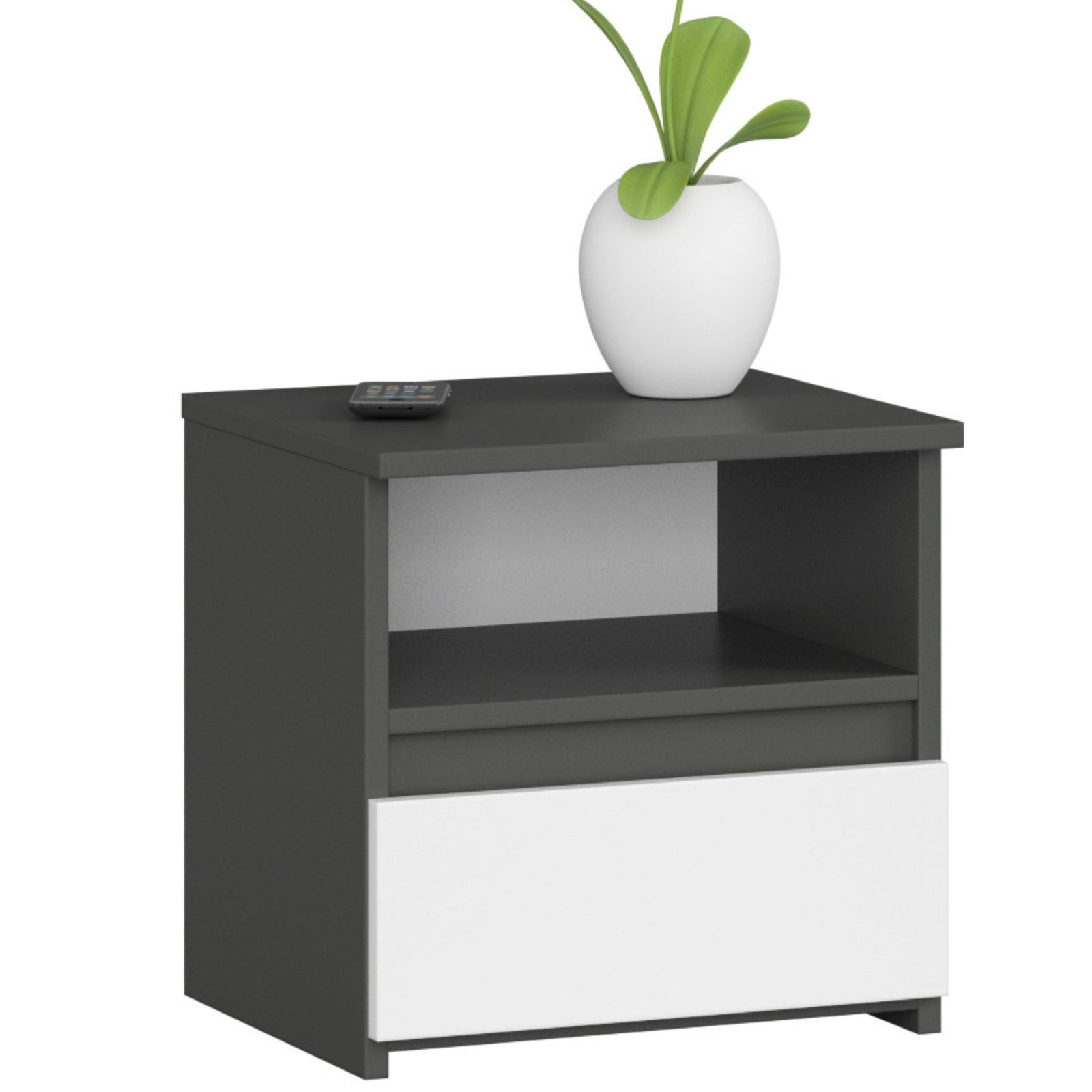 Noptiera gri grafit cu front alb Cl1