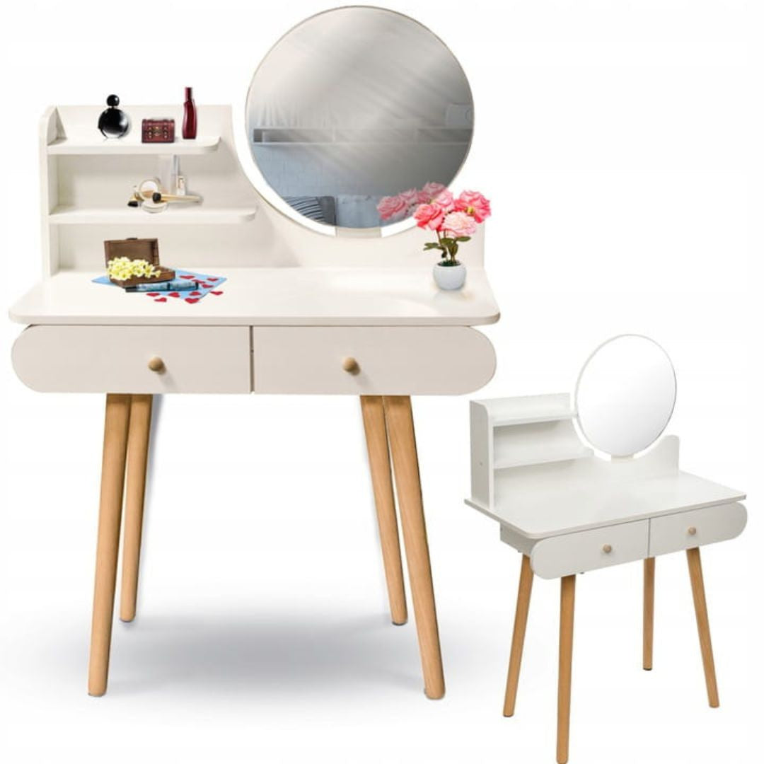 Masuta de make-up alba cu oglinda Navia