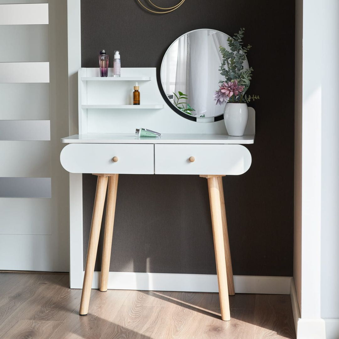 Masuta de make-up alba cu oglinda Navia