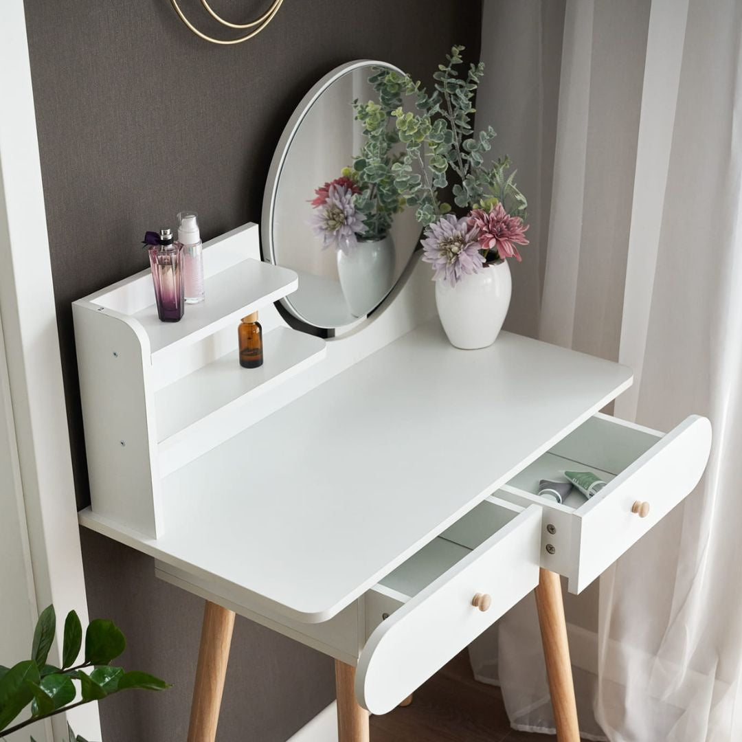 Masuta de make-up alba cu oglinda Navia