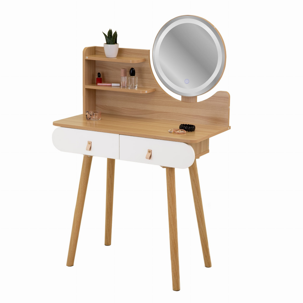 Masuta de make-up alba cu oglinda LED Navia