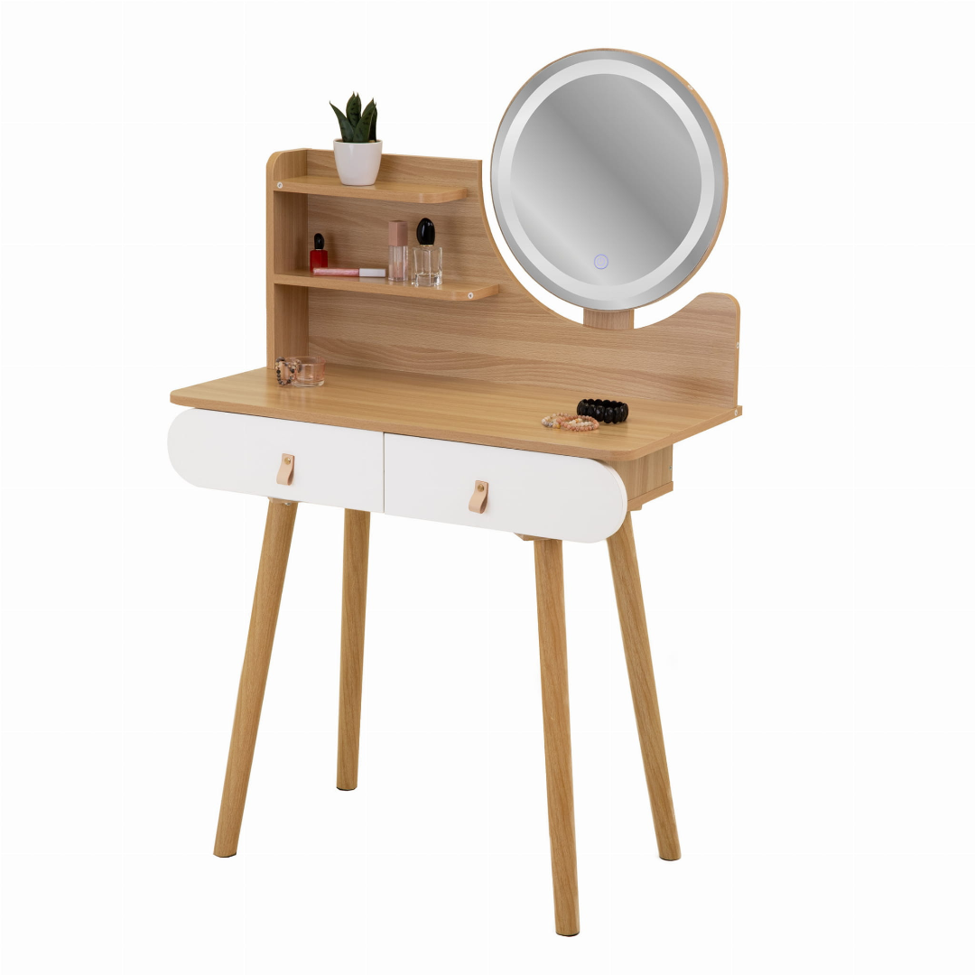 Masuta de make-up alba cu oglinda LED Navia