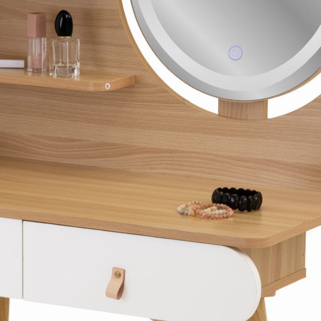 Masuta de make-up alba cu oglinda LED Navia