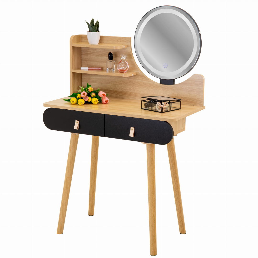 Masuta de make-up cu fronturi negre si oglinda LED Navia