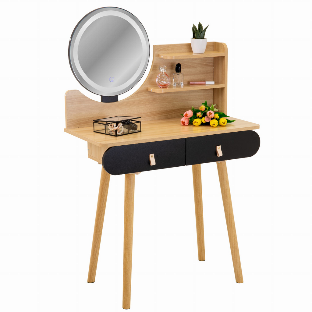 Masuta de make-up cu fronturi negre si oglinda LED Navia