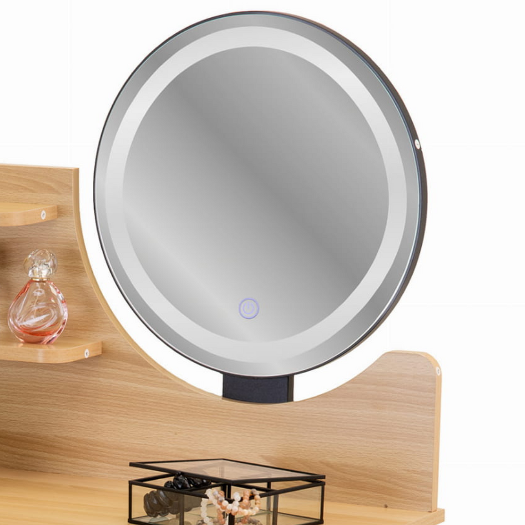 Masuta de make-up cu fronturi negre si oglinda LED Navia
