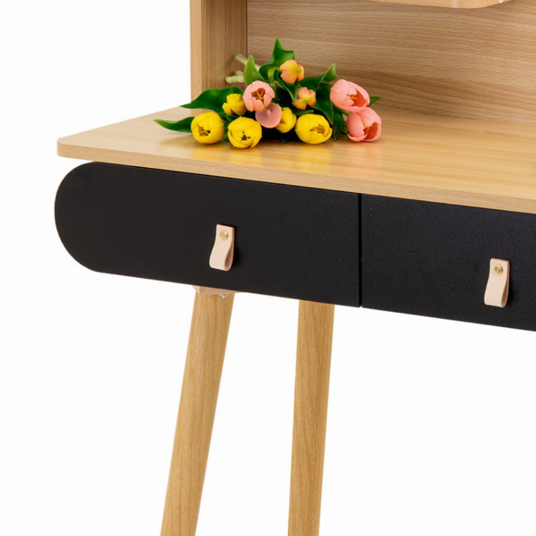 Masuta de make-up cu fronturi negre si oglinda LED Navia