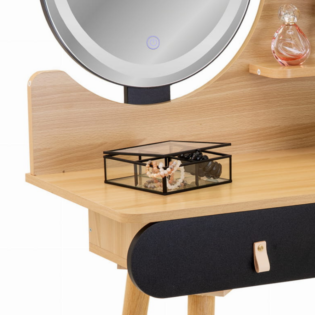 Masuta de make-up cu fronturi negre si oglinda LED Navia