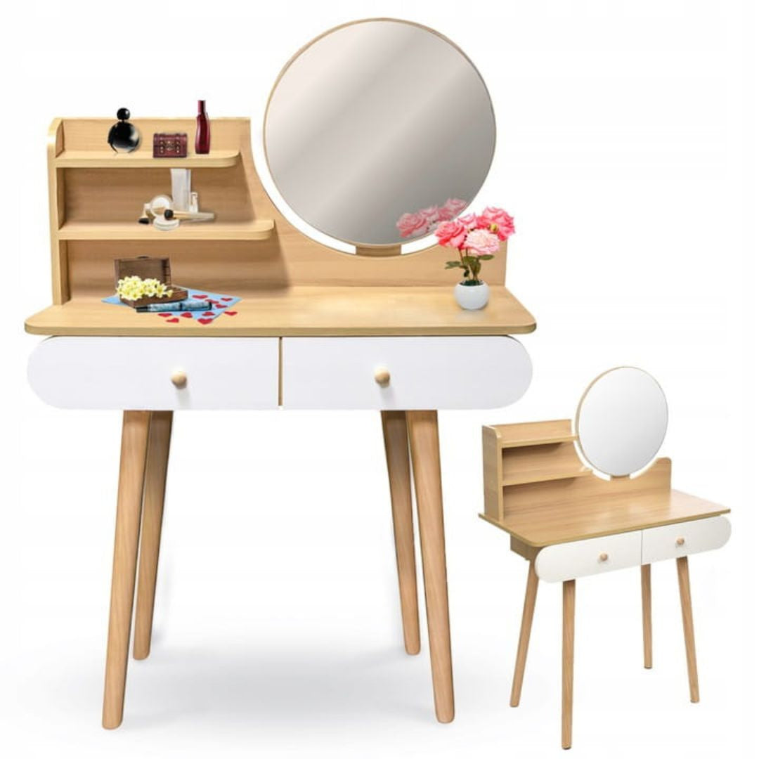 Masuta de make-up alba beech cu oglinda Navia