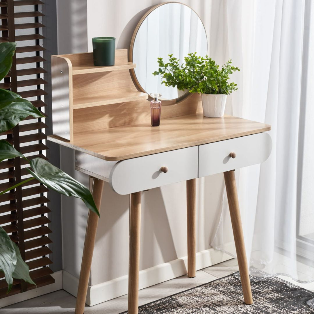 Masuta de make-up alba beech cu oglinda Navia