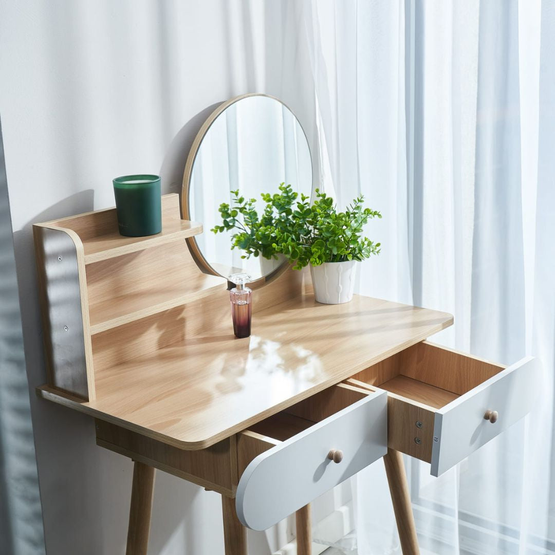 Masuta de make-up alba beech cu oglinda Navia