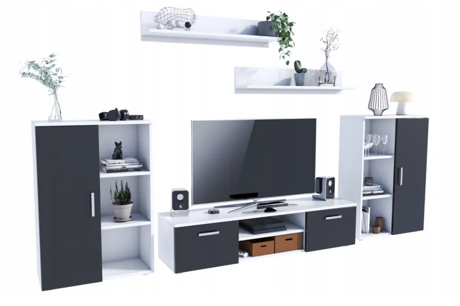 Set mobila de living alb cu fronturi negre  Ercol