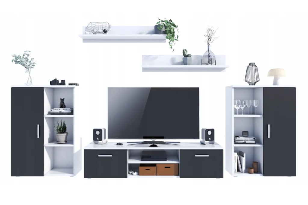 Set mobila de living alb cu fronturi negre  Ercol