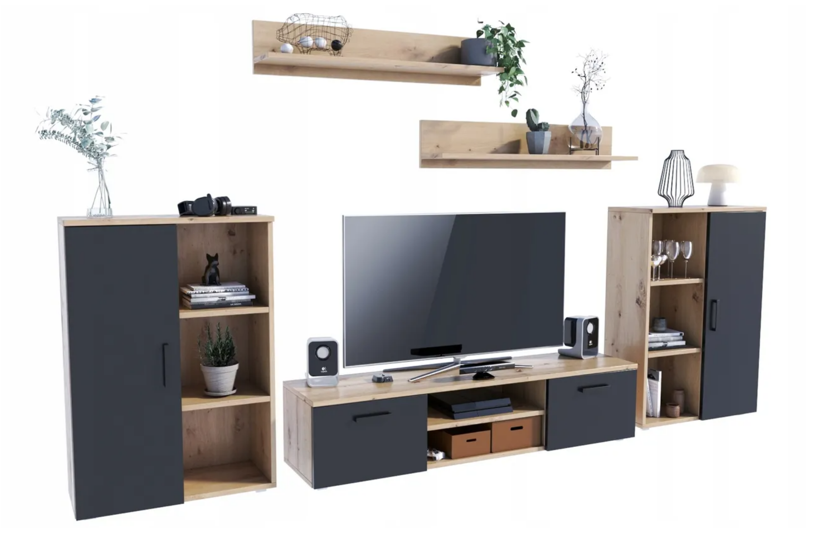 Set mobila de living Artisan Oak cu fronturi negre Ercol