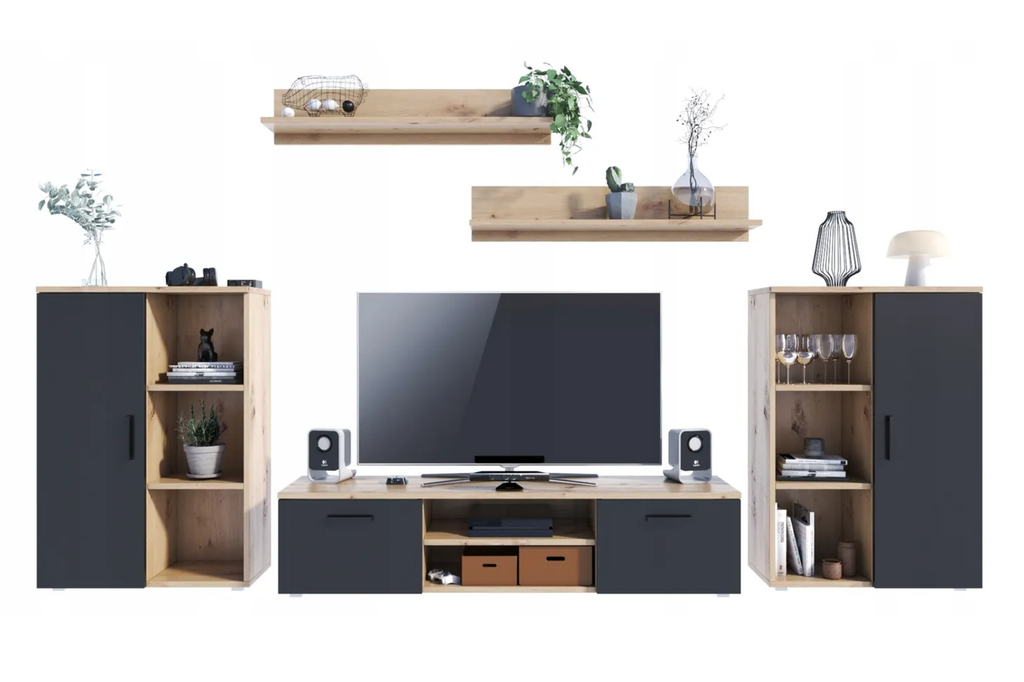 Set mobila de living Artisan Oak cu fronturi negre Ercol