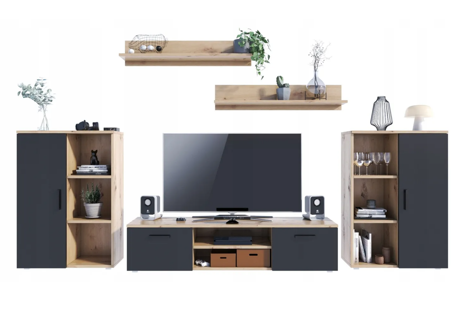 Set mobila de living Artisan Oak cu fronturi negre Ercol