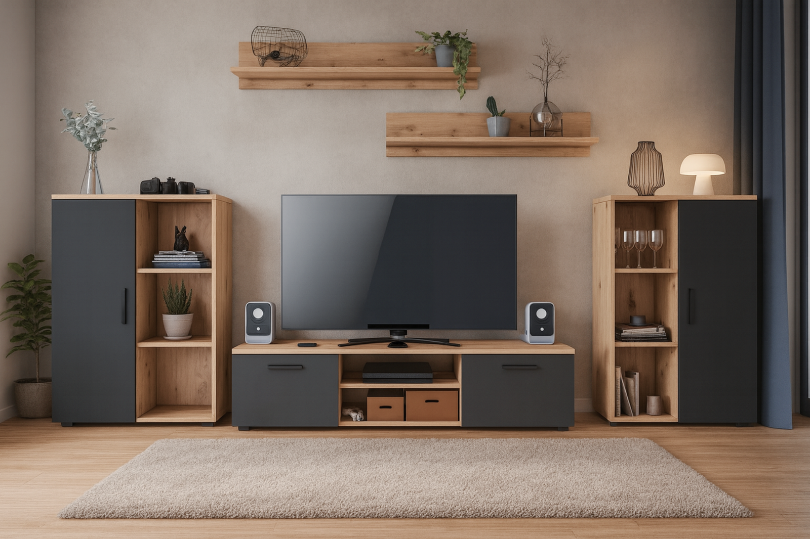 Set mobila de living Artisan Oak cu fronturi negre Ercol