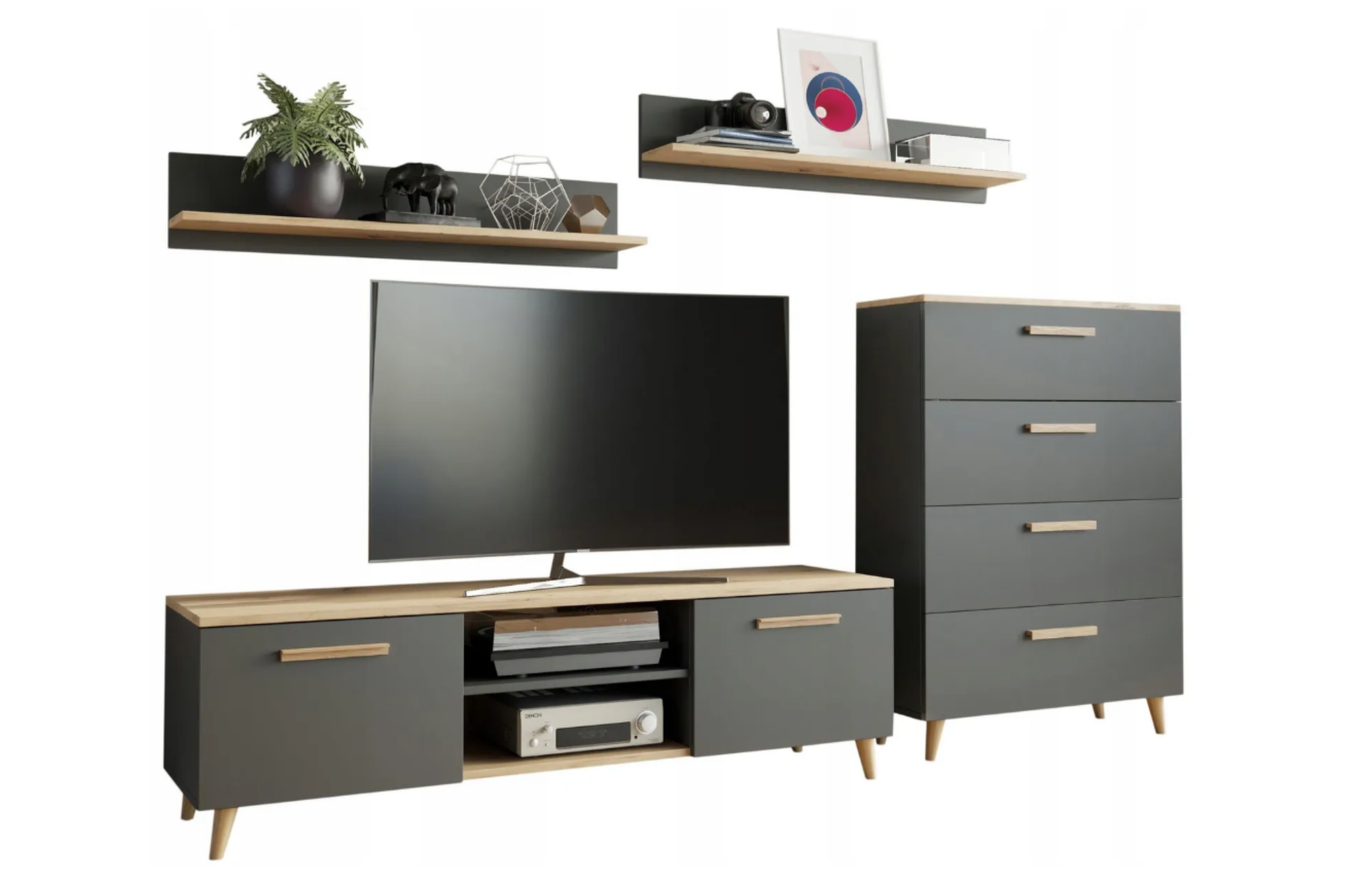 Set mobila de living gri antracit cu topuri Artisan Oak Freya