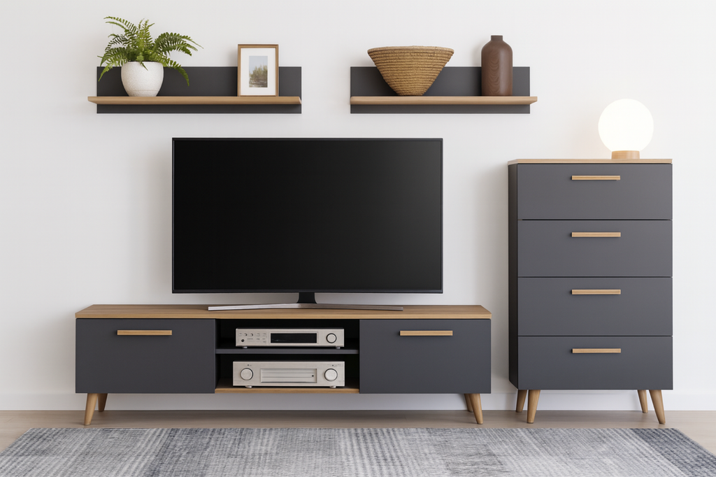 Set mobila de living gri antracit cu topuri Artisan Oak Freya