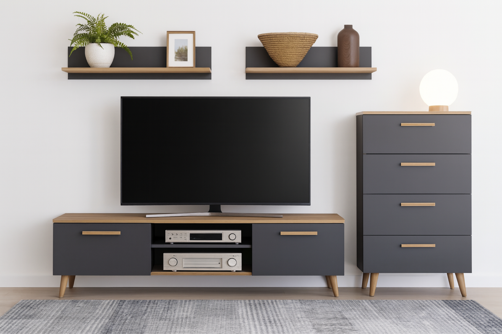 Set mobila de living gri antracit cu topuri Artisan Oak Freya