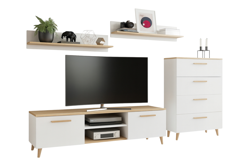 Set mobila de living alb cu topuri Artisan Oak Freya