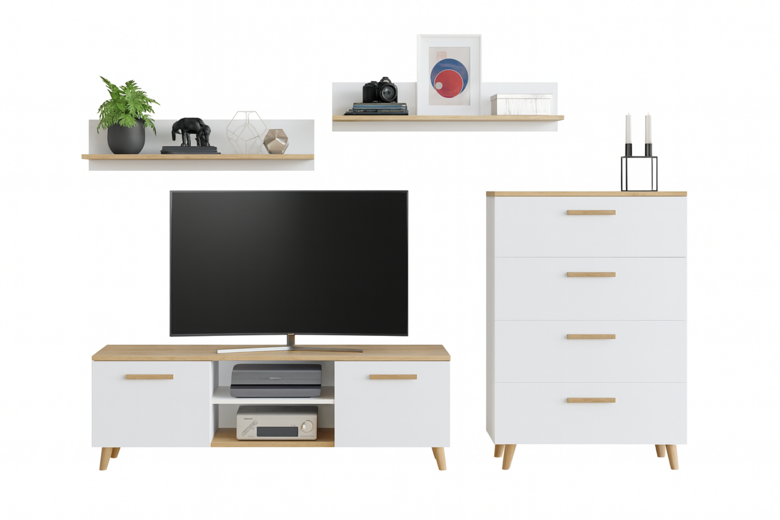 Set mobila de living alb cu topuri Artisan Oak Freya